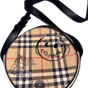 Burberry Louise Round Leather Crossbody Bag with Limited Edition Print